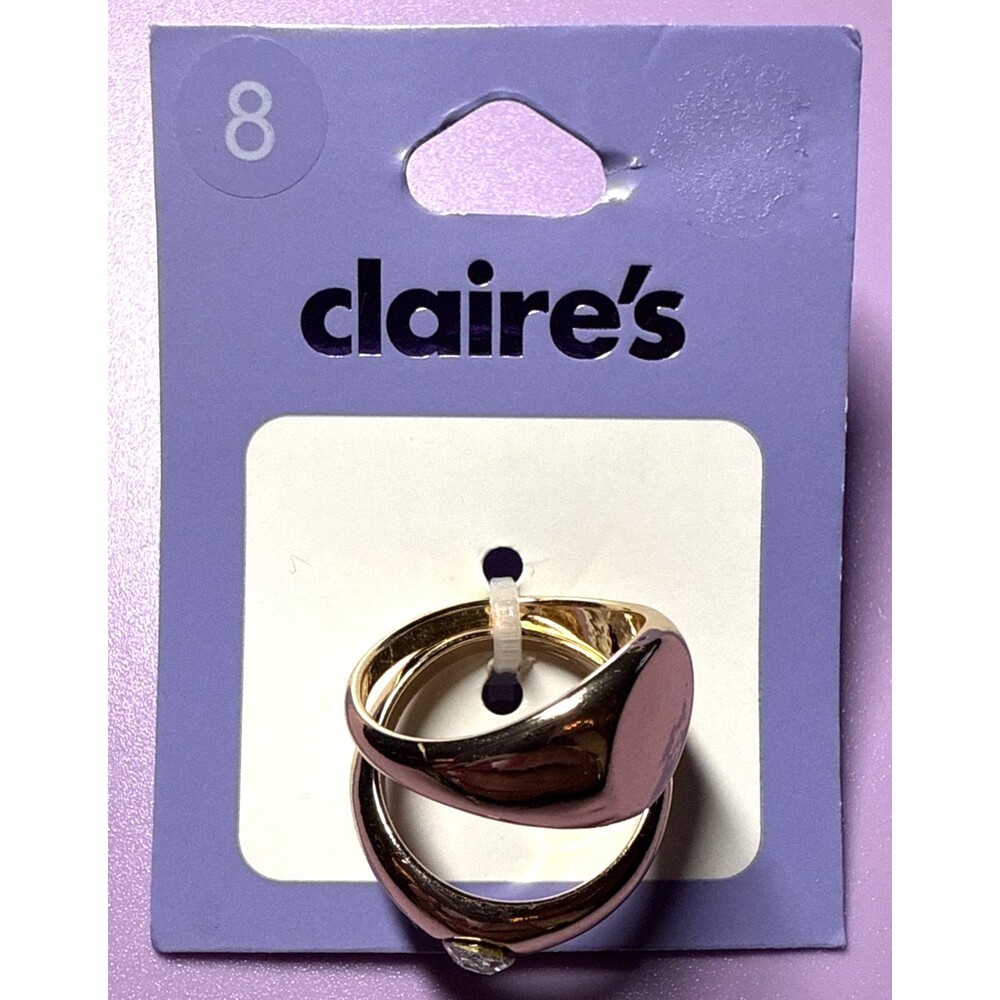 Claire's Set Of 2 Gold Tone Rings Sz 8 NWT